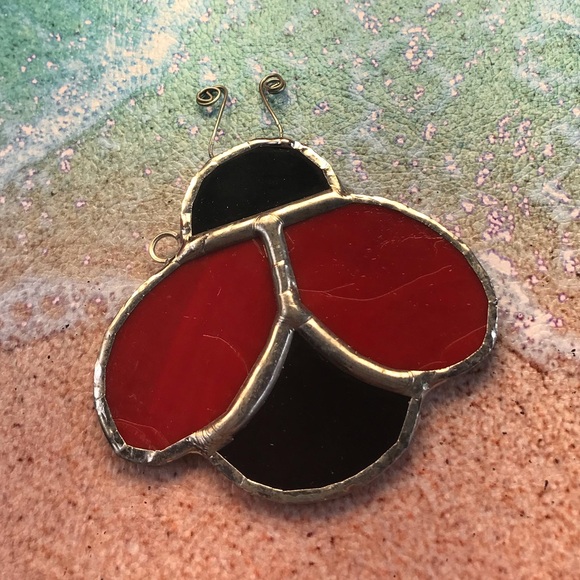 Stained Glass Ladybug Textured Sun Catcher Hanging Window Art Cute Hand Crafted! - Picture 3 of 3